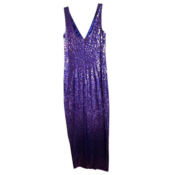 Vtg Y2K Papell Boutique Evening Purple Sequin Column Babydoll Waist Gown Sz 4 - Picture 9 of 16